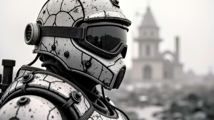 Close up close-up of characters in protective gear for desolate wind