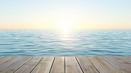 Fototapeta premium Wooden dock ocean sunrise calm horizon peaceful scene
