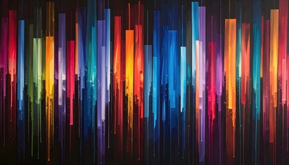 Abstract artwork showcasing vertical bands of vibrant hues against a dark background