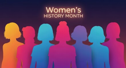 Diverse group of women silhouettes in vibrant colors celebrating womens history month
