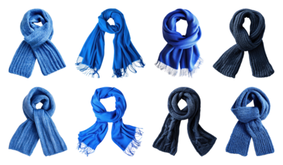 PNG Variety of blue winter scarves, element set on transparent background