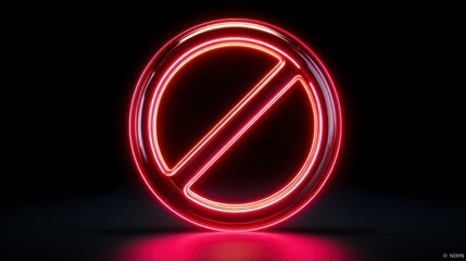 Forbidden Sign: A vibrant, neon-lit no entry sign commands attention against a stark background, its radiant glow symbolizing a clear boundary or restriction.