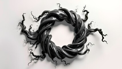 Top view of the exploded black liquid circular ring standing still