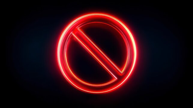 Prohibition Emblem: A vibrant red prohibition symbol, glowing with an electric aura against a dark background, serves as a clear warning or restriction.