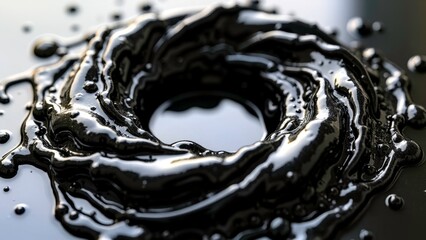 Dynamic close-up of black liquor circular ring with sharp spikes