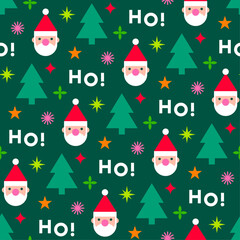 Geometric Santa Claus, pine tree and star seamless pattern design for Christmas and new year background.