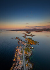 vertical view of the Atlantic Ocean Road near Kristiansund in central Norway at sunset © makasana photo