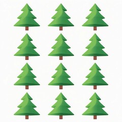 An array of stylized Christmas trees arranged in a grid, symbolizing the festive season and seasonal decor, evoke a sense of joyous anticipation and creative design