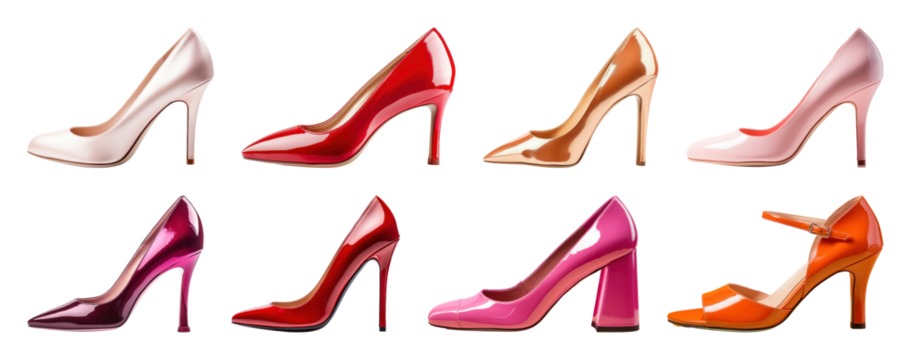 PNG Colorful high heels collection, element set on transparent background - Powered by Adobe