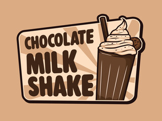 Vintage Chocolate Milkshake Emblem Logo with Sunburst Background