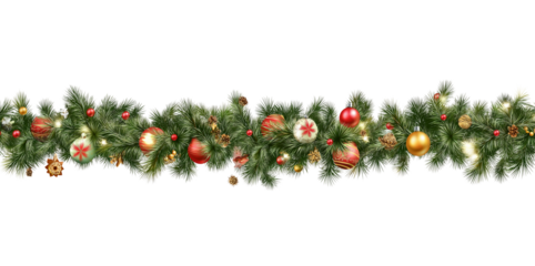 Christmas garland with ornaments and lights isolated on a transparent background 5