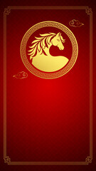 Red and Gold Chinese New Year Background with Zodiac Horse