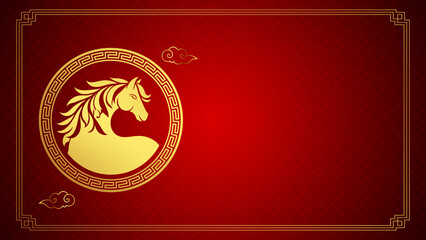 Red and Gold Chinese New Year Background with Zodiac Horse