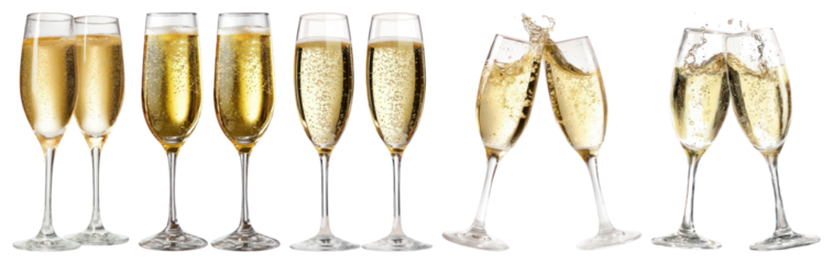 PNG Celebratory champagne glasses clinking, element set on transparent background