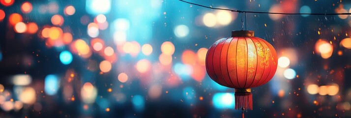 Chinese Lanterns with Festive Fireworks for Lunar New Year Celebration Decor