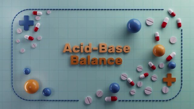 3D medical animation featuring "Acid-Base Balance" with detailed cellular structures, metabolic pathways, biological mechanisms and scientific visualization for educational, clinical, nutritional and 