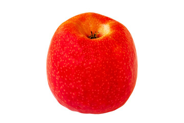 Closeup of a red fresh ripe apple fruit in isolated on a white background. Clipping path. Concept health. Macro.