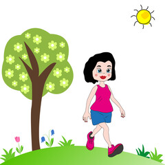 Mujer paseando por el campo.