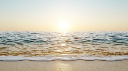 Obraz premium Golden sea horizon quiet calm sunrise gentle wave shore peaceful beach glow