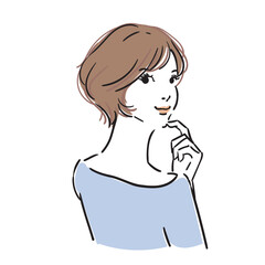 ショートヘアの可愛い女性上半身