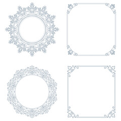 Set of decorative frames Elegant vector element for design in Eastern style, place for text. Floral gray and white borders. Lace illustration for invitations and greeting cards