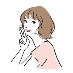 ミディアムヘアの可愛い女性上半身笑顔