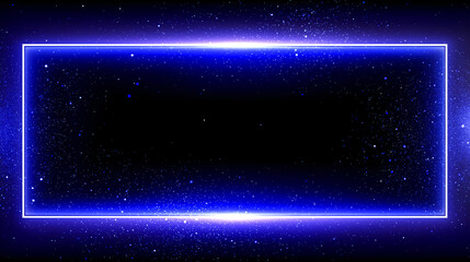 Obraz premium Neon blue rectangular frame with glowing edges and cosmic particle background. Futuristic and sci-fi style, ideal for digital banners, tech branding, and multimedia design templates.