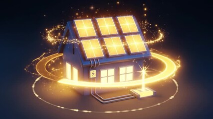 Futuristic Smart Home with Solar Panels and Energy Flow Animation. - Powered by Adobe