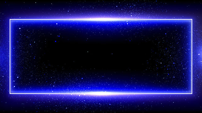 Neon blue rectangular frame with glowing edges and cosmic particle background. Futuristic and sci-fi style, ideal for digital banners, tech branding, and multimedia design templates.