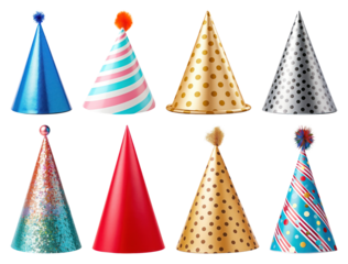 PNG Colorful festive party hats element set, transparent background
