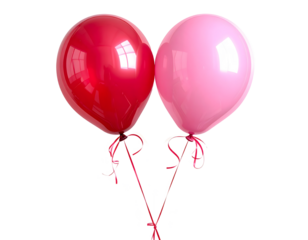 Red helium balloons with ribbons float as a festive celebration decoration for a happy birthday party, featuring isolated red rubber toy balloons on a transparent background for a fun holiday event