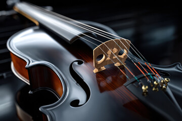 Naklejka premium Beautiful close-up of a violin highlighting craftsmanship and strings details in soft lighting