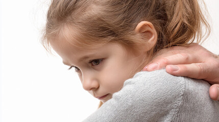 Child feeling sad with comforting touch from an adult