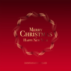 Christmas simple elegant card, holiday invitation card, classic Christmas and New Year card in red and gold tones, Christmas greeting card