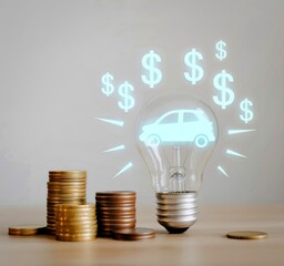 Car ownership idea illuminated by money and savings