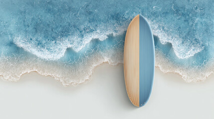 Obraz premium Surfboard resting on a sandy beach near ocean waves
