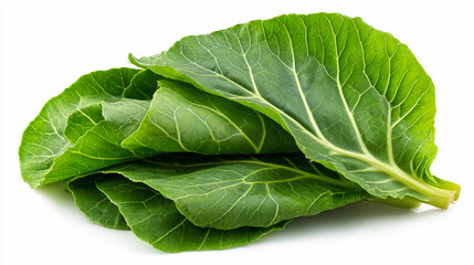 Obraz premium Fresh collard greens arranged neatly on a white background