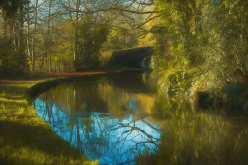 Bridge 7 digital illustration on the Leek branch of the Caldon canal inland waterway near Endon.