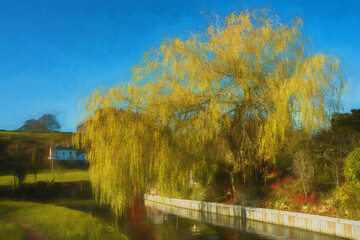 A digital illustration capturing autumn scenics along the Leek branch of the Caldon canal waterway.