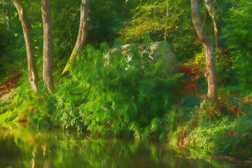 A digital illustration capturing autumn scenics along the Leek branch of the Caldon canal waterway.