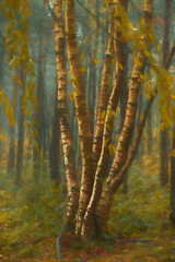 Golden autumn fall tree and leaf colour digital illustration at Upper Moor in the Derbyshire Dales.