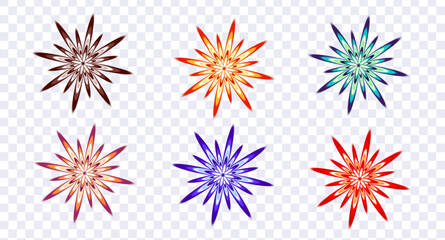 Bright, sparkling multicolored stars and lights with rainbow color transitions on a transparent background. Vector illustration.