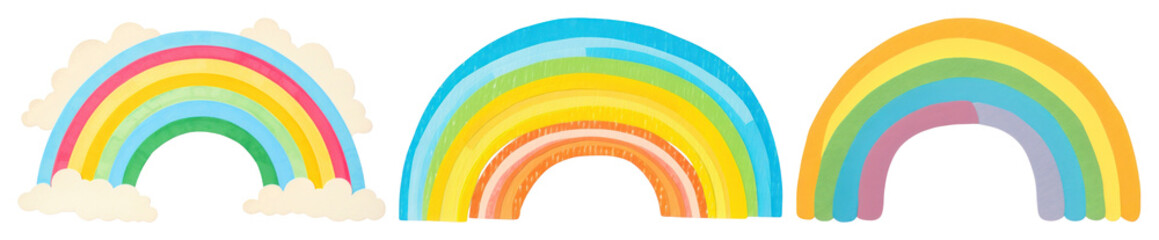 Obraz premium PNG Colorful whimsical rainbow illustrations, element set on transparent background