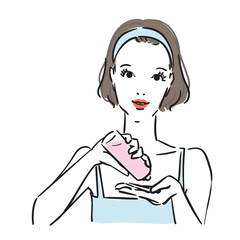 ボブヘアの可愛い女性上半身スキンケア