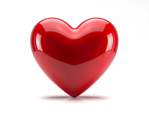 A beautiful, shiny red 3D heart symbol isolated on a transparent background for love, romance, passion, and Valentine's Day