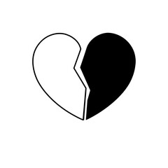 Heart Split into Two Pieces Minimal Symbol on White.