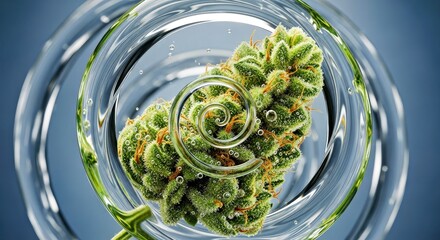 Closeup of Cannabis Bud in Watery Spiral with Abstract Movement