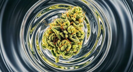Closeup of Cannabis Bud in Watery Spiral with Abstract Movement
