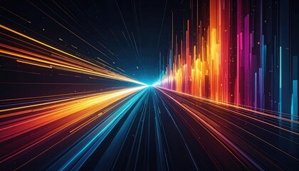 Digital abstract of colorful light trails converging towards a central, bright point