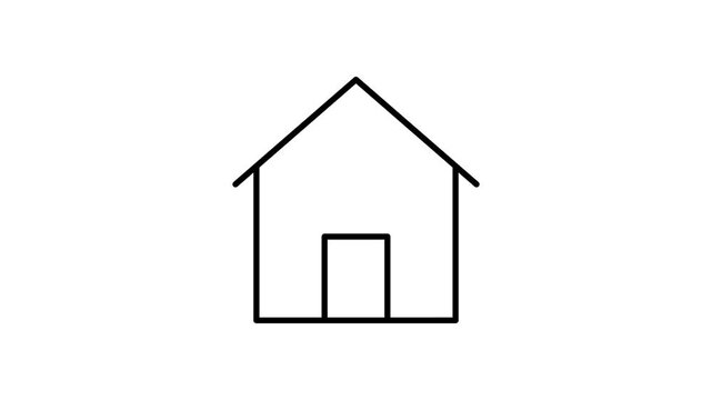  Black and white outline of a house, featuring a simple design with a triangular roof and rectangular base.